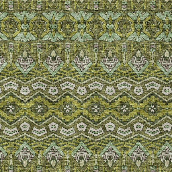 Homeroots 3' Stylish Moroccan Area Rug In Artichoke Green, Gray & Ivory - Washable For Indoor & Outdoor Use 10' X 14' Polyester 594345