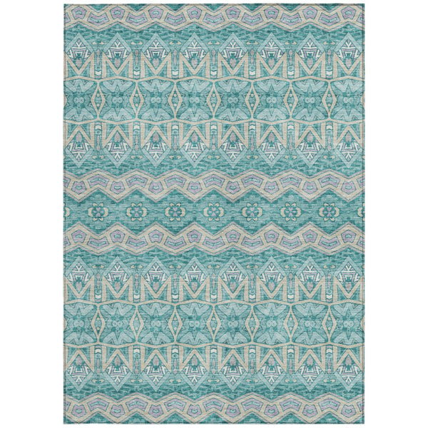 Homeroots 3' Stylish Moroccan Area Rug In Artichoke Green, Gray & Ivory - Washable For Indoor & Outdoor Use 3' X 5' Polyester 594346