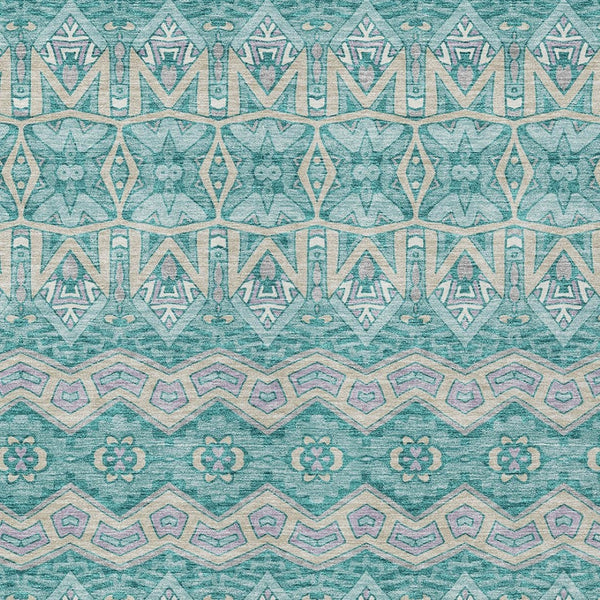 Homeroots 3' Stylish Moroccan Area Rug In Artichoke Green, Gray & Ivory - Washable For Indoor & Outdoor Use 5' X 8' Polyester 594347