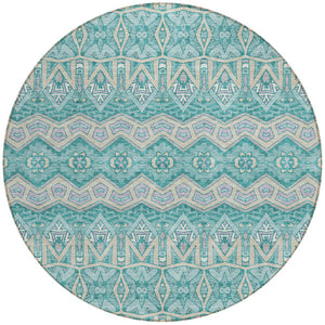 Homeroots 3' Stylish Moroccan Area Rug In Artichoke Green, Gray & Ivory - Washable For Indoor & Outdoor Use 8' Round Polyester 594348