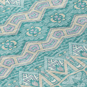 Homeroots 3' Stylish Moroccan Area Rug In Artichoke Green, Gray & Ivory - Washable For Indoor & Outdoor Use 8' Round Polyester 594348