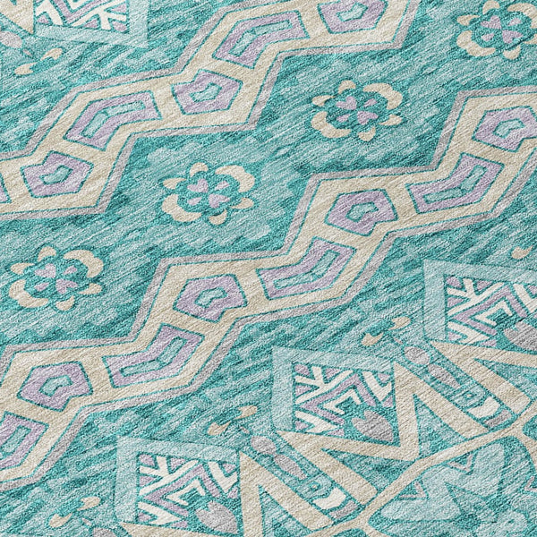 Homeroots 3' Stylish Moroccan Area Rug In Artichoke Green, Gray & Ivory - Washable For Indoor & Outdoor Use 8' Round Polyester 594348