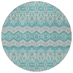 Homeroots 3' Stylish Moroccan Area Rug In Artichoke Green, Gray & Ivory - Washable For Indoor & Outdoor Use 8' Round Polyester 594348