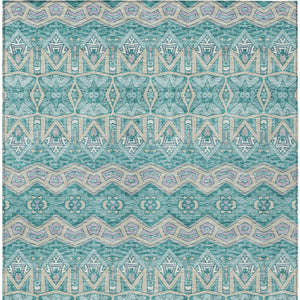 Homeroots 3' Stylish Moroccan Area Rug In Artichoke Green, Gray & Ivory - Washable For Indoor & Outdoor Use 8' X 10' Polyester 594349