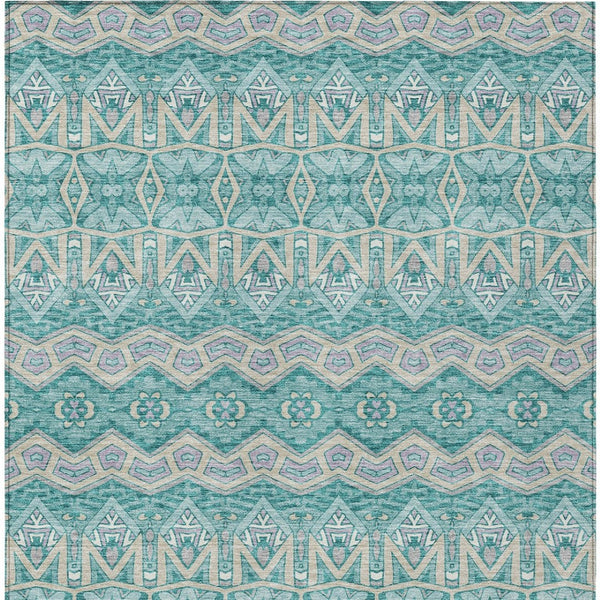 Homeroots 3' Stylish Moroccan Area Rug In Artichoke Green, Gray & Ivory - Washable For Indoor & Outdoor Use 8' X 10' Polyester 594349