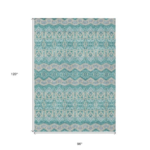 Homeroots 3' Stylish Moroccan Area Rug In Artichoke Green, Gray & Ivory - Washable For Indoor & Outdoor Use 8' X 10' Polyester 594349