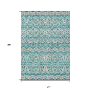 Homeroots 3' Stylish Moroccan Area Rug In Artichoke Green, Gray & Ivory - Washable For Indoor & Outdoor Use 9' X 12' Polyester 594350
