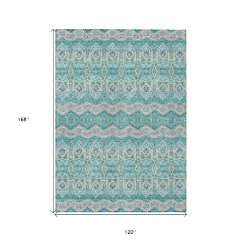 Homeroots 3' Stylish Moroccan Area Rug In Artichoke Green, Gray & Ivory - Washable For Indoor & Outdoor Use 10' X 14' Polyester 594351