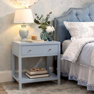 Butler Specialty Butler Light Blue Wide Nightstand with Two Smooth-Glide Drawers, Open Shelf & Gold Knob Accents 30"W x 19"D x 30"H 5943522