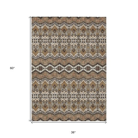 Homeroots 3' Stylish Moroccan Area Rug In Artichoke Green, Gray & Ivory - Washable For Indoor & Outdoor Use 3' X 5' Polyester 594352