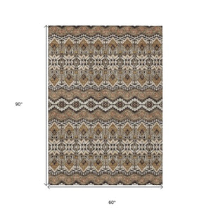 Homeroots 3' Stylish Moroccan Area Rug In Artichoke Green, Gray & Ivory - Washable For Indoor & Outdoor Use 5' X 8' Polyester 594353