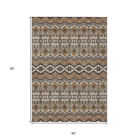 Homeroots 3' Stylish Moroccan Area Rug In Artichoke Green, Gray & Ivory - Washable For Indoor & Outdoor Use 5' X 8' Polyester 594353