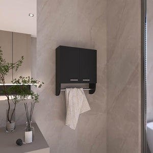 English Elm Optim Wall Mounted Bathroom Cabinet with Towel Bar and Two Adjustable Interior Shelves Black B070P234353