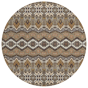 HomeRoots 5' Taupe Brown and Ivory Moroccan Area Rug - Durable, Washable Design for Indoor and Outdoor Use 8' Round 594354