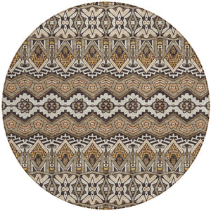 Homeroots 3' Stylish Moroccan Area Rug In Artichoke Green, Gray & Ivory - Washable For Indoor & Outdoor Use 8' Round Polyester 594354