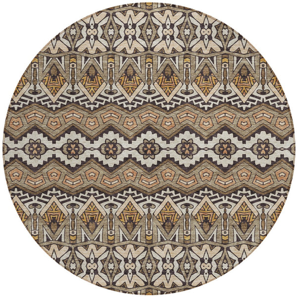 Homeroots 3' Stylish Moroccan Area Rug In Artichoke Green, Gray & Ivory - Washable For Indoor & Outdoor Use 8' Round Polyester 594354