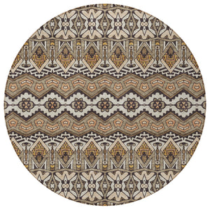 Homeroots 3' Stylish Moroccan Area Rug In Artichoke Green, Gray & Ivory - Washable For Indoor & Outdoor Use 8' Round Polyester 594354