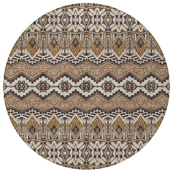 Homeroots 3' Stylish Moroccan Area Rug In Artichoke Green, Gray & Ivory - Washable For Indoor & Outdoor Use 8' Round Polyester 594354
