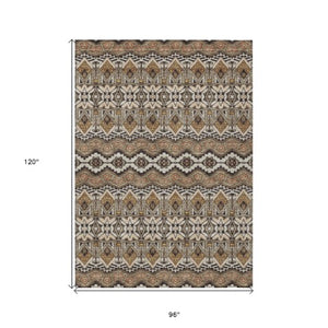 Homeroots 3' Stylish Moroccan Area Rug In Artichoke Green, Gray & Ivory - Washable For Indoor & Outdoor Use 8' X 10' Polyester 594355