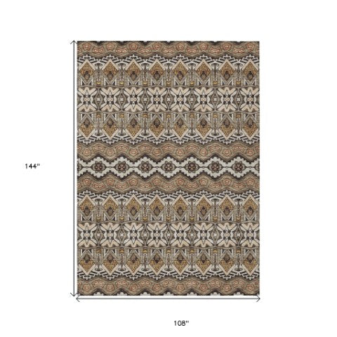 Homeroots 3' Stylish Moroccan Area Rug In Artichoke Green, Gray & Ivory - Washable For Indoor & Outdoor Use 9' X 12' Polyester 594356