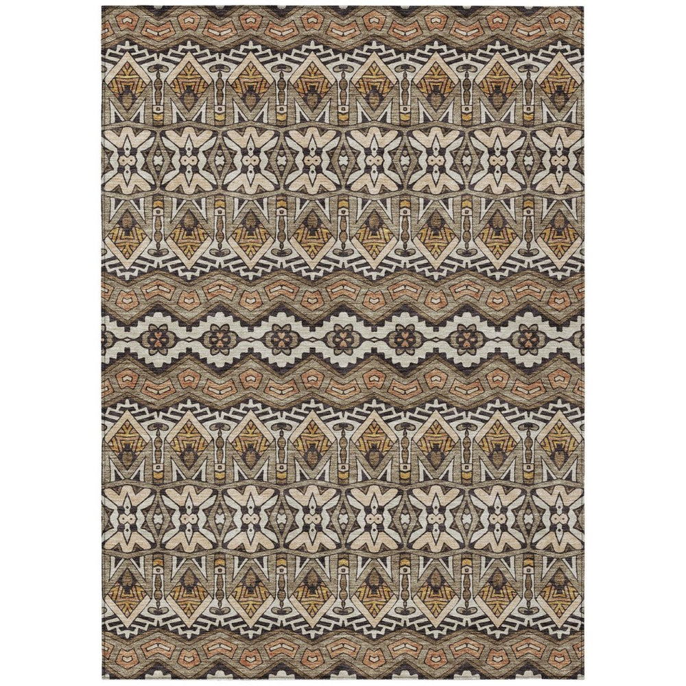 HomeRoots 9' Taupe Brown and Ivory Moroccan Area Rug - Durable, Washable Design for Indoor and Outdoor Spaces 9' X 12' 594356