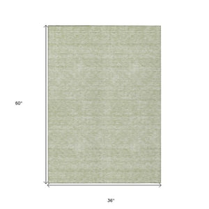 Homeroots 3' Artichoke Green & Ivory Geometric Washable Area Rug For Indoor And Outdoor Spaces, Durable Design 3' X 5' Polyester 594358