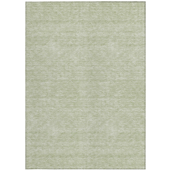 Homeroots 3' Artichoke Green & Ivory Geometric Washable Area Rug For Indoor And Outdoor Spaces, Durable Design 5' X 8' Polyester 594359