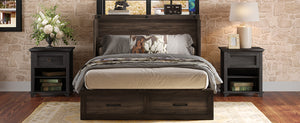 English Elm Full Farmhouse Murphy Cabinet Bed with Charging Station and Large Drawers, Space-Saving Guest Solution Gray 52.25 L x 26.25 W x 5.25 H N733S237853G