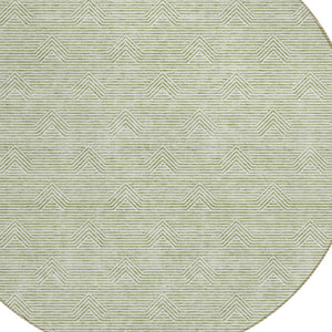 Homeroots 3' Artichoke Green & Ivory Geometric Washable Area Rug For Indoor And Outdoor Spaces, Durable Design 8' Round Polyester 594360