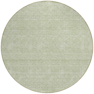 Homeroots 3' Artichoke Green & Ivory Geometric Washable Area Rug For Indoor And Outdoor Spaces, Durable Design 8' Round Polyester 594360