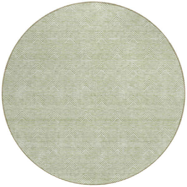 Homeroots 3' Artichoke Green & Ivory Geometric Washable Area Rug For Indoor And Outdoor Spaces, Durable Design 8' Round Polyester 594360
