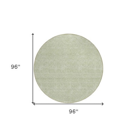 Homeroots 3' Artichoke Green & Ivory Geometric Washable Area Rug For Indoor And Outdoor Spaces, Durable Design 8' Round Polyester 594360