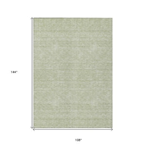 Homeroots 3' Artichoke Green & Ivory Geometric Washable Area Rug For Indoor And Outdoor Spaces, Durable Design 9' X 12' Polyester 594362
