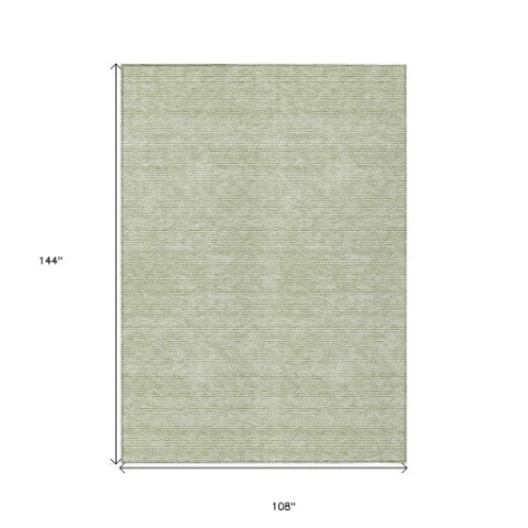 Homeroots 3' Artichoke Green & Ivory Geometric Washable Area Rug For Indoor And Outdoor Spaces, Durable Design 9' X 12' Polyester 594362