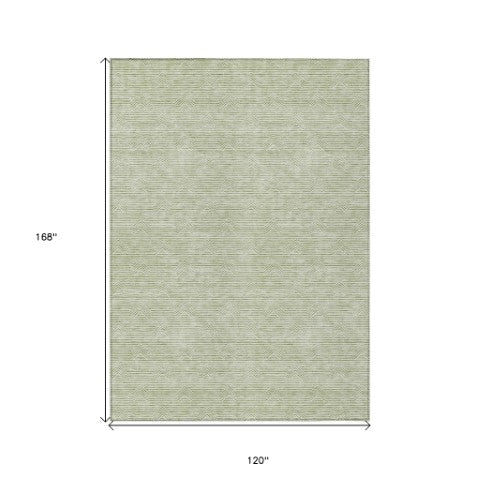 Homeroots 3' Artichoke Green & Ivory Geometric Washable Area Rug For Indoor And Outdoor Spaces, Durable Design 10' X 14' Polyester 594363