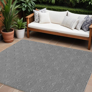 Homeroots 3' Artichoke Green & Ivory Geometric Washable Area Rug For Indoor And Outdoor Spaces, Durable Design 9' X 12' Polyester 594368