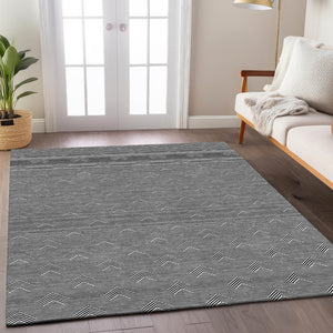 Homeroots 3' Artichoke Green & Ivory Geometric Washable Area Rug For Indoor And Outdoor Spaces, Durable Design 9' X 12' Polyester 594368