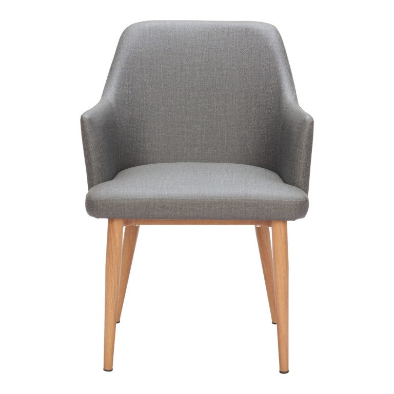 HomeRoots Set of Two Faux Leather Upholstered Wood Frame Dining Arm Chairs for Modern Homes 594369