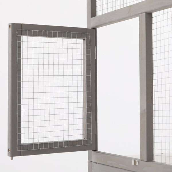 English Elm Outdoor Fir Wood Window Catio Enclosure with Four Climbing Platforms for Cats Grey,White N719P418371K
