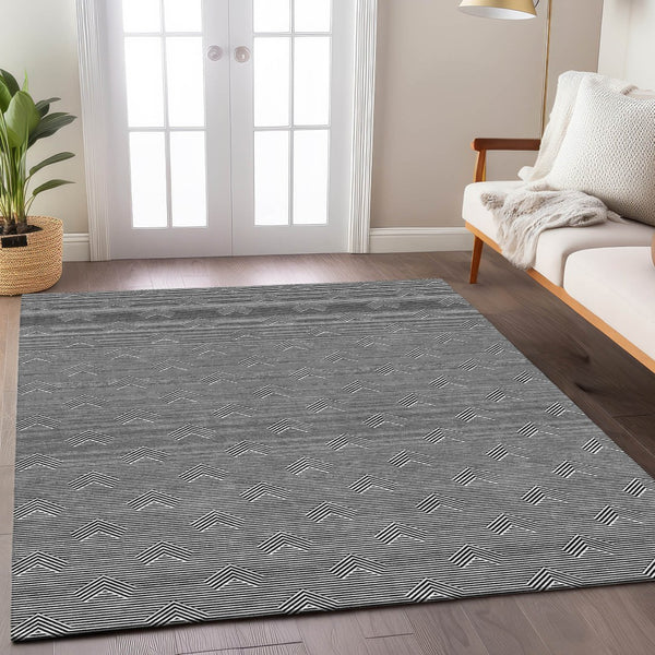 Homeroots 3' Artichoke Green & Ivory Geometric Washable Area Rug For Indoor And Outdoor Spaces, Durable Design 10' X 14' Polyester 594370
