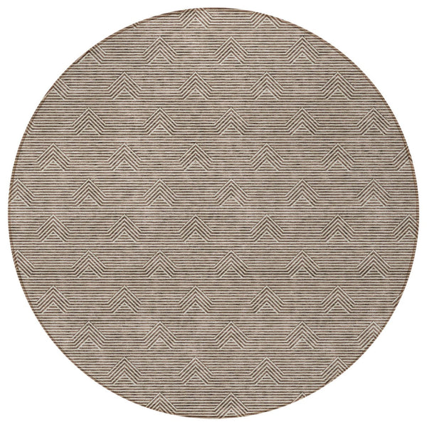 Homeroots 3' Artichoke Green & Ivory Geometric Washable Area Rug For Indoor And Outdoor Spaces, Durable Design 8' Round Polyester 594373
