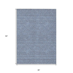 Homeroots 3' Artichoke Green & Ivory Geometric Washable Area Rug For Indoor And Outdoor Spaces, Durable Design 3' X 5' Polyester 594377