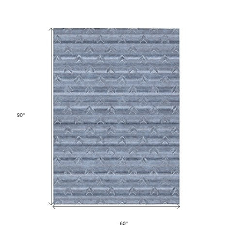 Homeroots 3' Artichoke Green & Ivory Geometric Washable Area Rug For Indoor And Outdoor Spaces, Durable Design 5' X 8' Polyester 594378