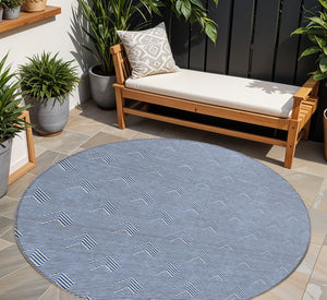 Homeroots 3' Artichoke Green & Ivory Geometric Washable Area Rug For Indoor And Outdoor Spaces, Durable Design 8' Round Polyester 594379