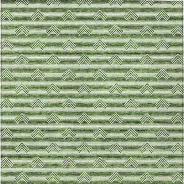 Homeroots 3' Artichoke Green & Ivory Geometric Washable Area Rug For Indoor And Outdoor Spaces, Durable Design 3' X 5' Polyester 594383