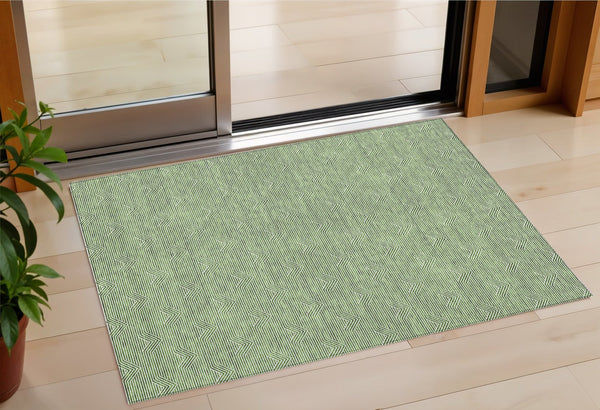 Homeroots 3' Artichoke Green & Ivory Geometric Washable Area Rug For Indoor And Outdoor Spaces, Durable Design 3' X 5' Polyester 594383