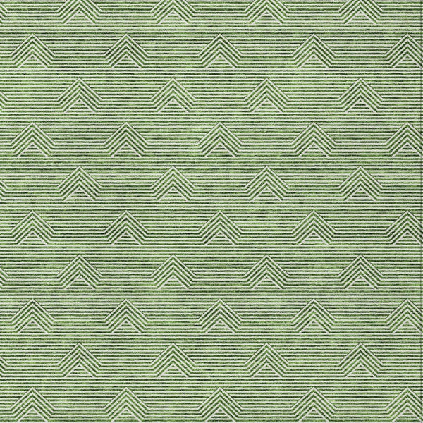 Homeroots 3' Artichoke Green & Ivory Geometric Washable Area Rug For Indoor And Outdoor Spaces, Durable Design 3' X 5' Polyester 594383