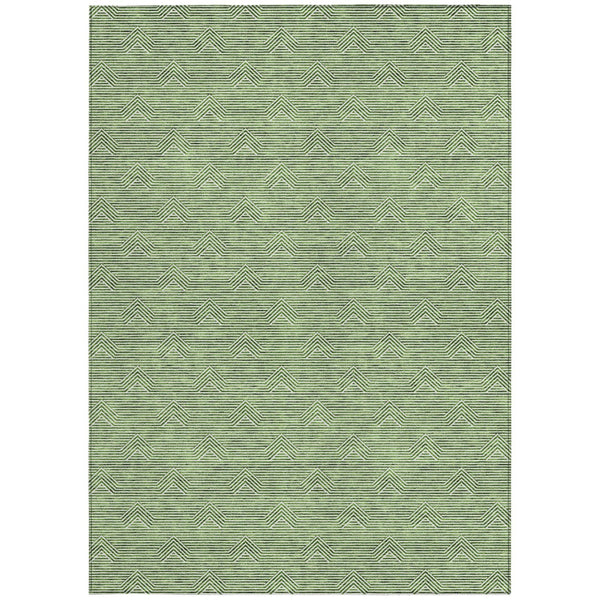 Homeroots 3' Artichoke Green & Ivory Geometric Washable Area Rug For Indoor And Outdoor Spaces, Durable Design 5' X 8' Polyester 594384