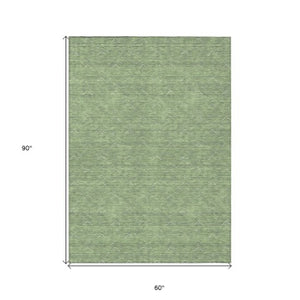 Homeroots 3' Artichoke Green & Ivory Geometric Washable Area Rug For Indoor And Outdoor Spaces, Durable Design 5' X 8' Polyester 594384
