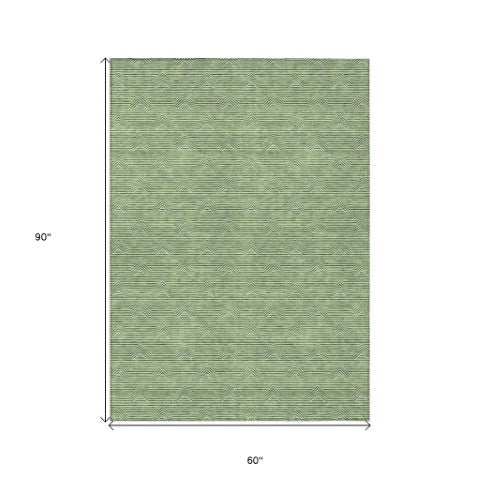 Homeroots 3' Artichoke Green & Ivory Geometric Washable Area Rug For Indoor And Outdoor Spaces, Durable Design 5' X 8' Polyester 594384